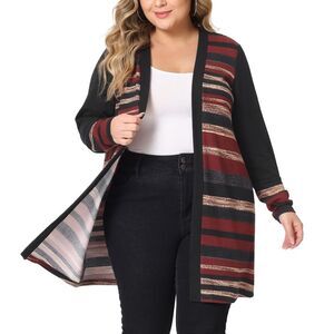 Women's Plus Size Cardigan Long Open Front Striped Sweater Cardigans Black